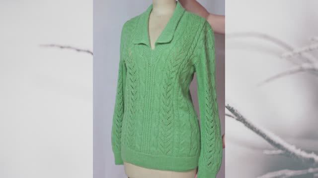 Зеленый свитер - Косы с ажуром - Узор смотреть онлайн