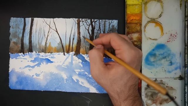 Watercolor Painting Tutorial - Snowy Scene