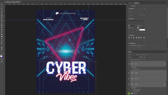 "Cyber Vibes" party promotion banner. Quick tutorial. Photoshop. смотреть онлайн