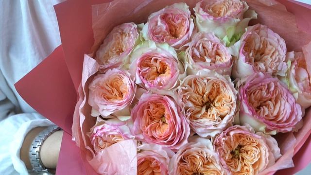 Букет из 15 персиковых пионовидных роз Flash Back 40 см смотреть онлайн