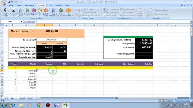 How to Calculate loan EMI in Excel sheet | Using PMT, Date , SUM function смотреть онлайн