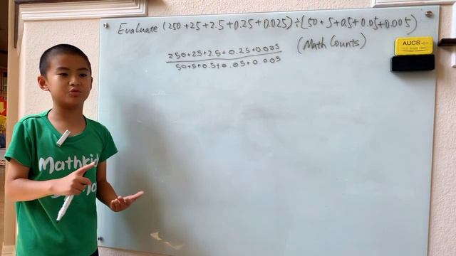 (MathCounts) Evaluate (250+25+2.5+0.25+0.025)/(50+5+0.5+0.05+0.005) смотреть онлайн