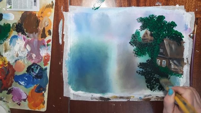 Как нарисовать домик в деревне. Рисуем деревенский пейзаж гуашью. Как нарисовать сирень. Лето гуашь смотреть онлайн