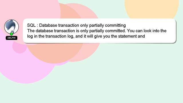SQL : Database transaction only partially committing смотреть онлайн