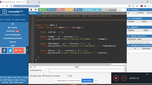 Kode Program Java Untuk Mengkonversi Suhu Derajat Celcius - Online Java Compiler смотреть онлайн