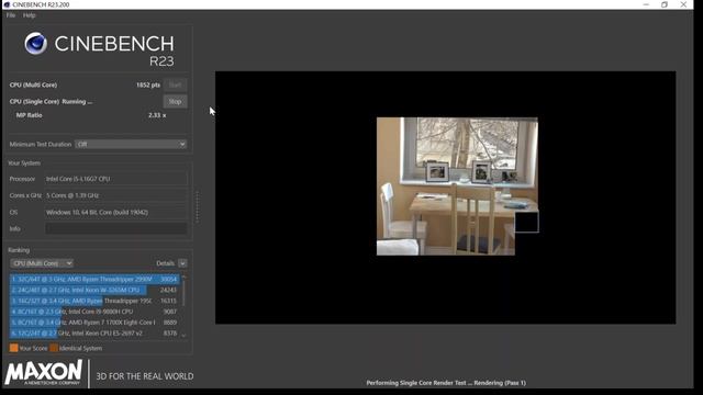 Intel i5-L16G7 Hybrid {Samsung Galaxy Book S} - Cinebench R23 CPU-Test смотреть онлайн