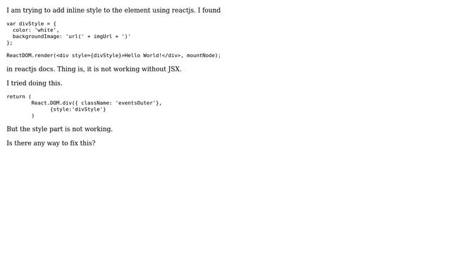Add inline style in reactjs without using JSX смотреть онлайн