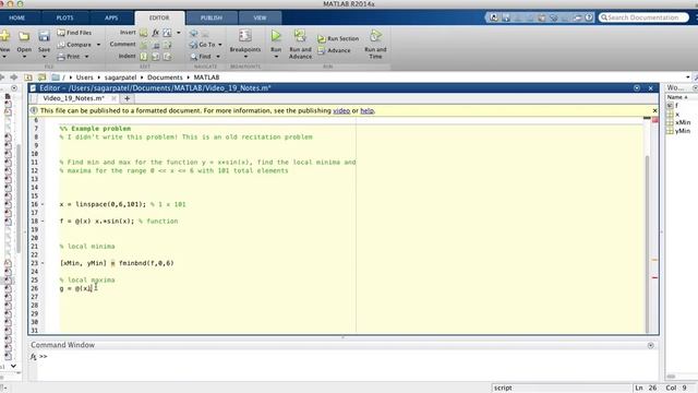 MATLAB Video 19: Finding Local Minima And Maxima Using Fminbnd Function