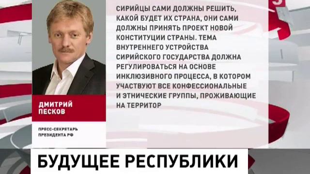 Дмитрий Песков: Сирийцы сами должны решить, какой будет их страна