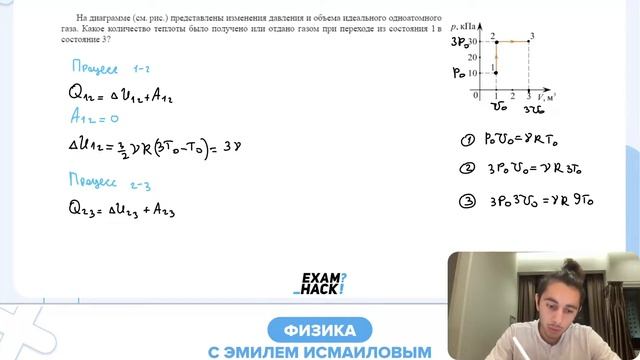 На диаграмме (см. рис.) представлены изменения давления и объема идеального одноатомного - №29555