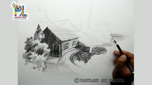 How To Draw Lake In Scenery Art With PENCIL | Step By Step Pencil Art