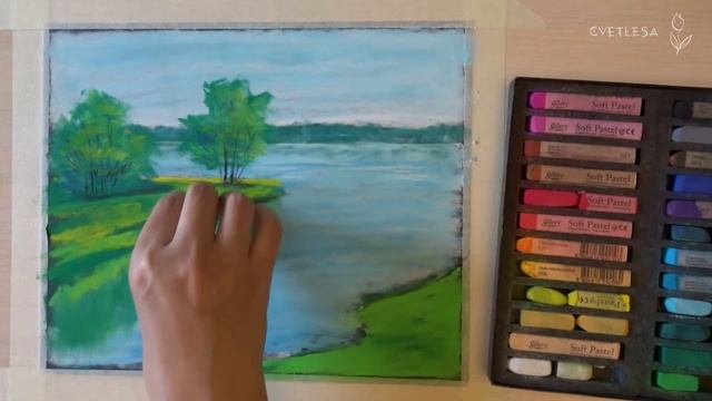Летний пейзаж, река сухой пастелью | Summer landscape | Soft Pastels gallery by mungyo смотреть онлайн