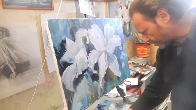 Игорь Сахаров, научиться рисовать лилии маслом, живопись мастихином, цветы смотреть онлайн
