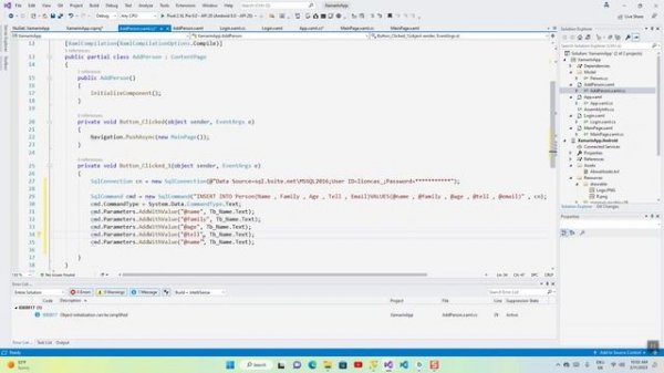 Xamarin form SQL Server Connection&insert Data to Table