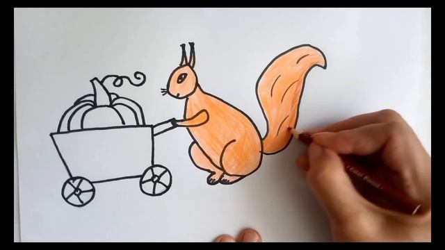 How to draw a squirrel with a pumpkin. Как нарисовать белочку с тыквой. смотреть онлайн