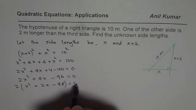 Application of Quadratic Formula Find Sides of Right Triangle Given Hypotenuse смотреть онлайн