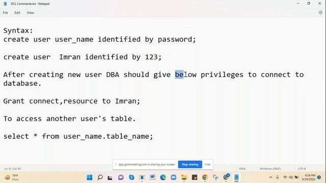 29 August 2022 DCL Commands ORACLE SQL смотреть онлайн