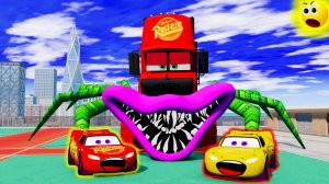 Эпический побег Молнии МакКуина от гигантского монстра Мака в BeamNG.Drive