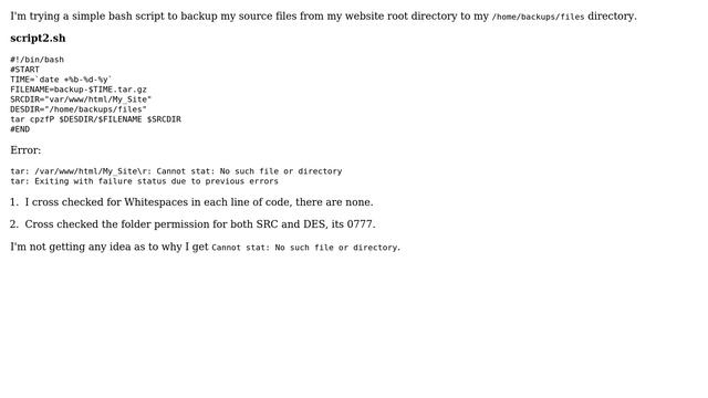 bash script - tar Cannot stat: No such file смотреть онлайн