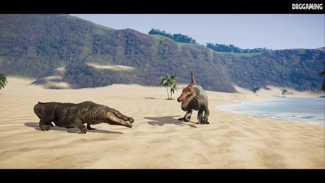 SPINOSAURUS, DEINOSUCHUS AND LEPTOBOS (GIANT BULL) FIGHTS NEAR THE JURASSIC OCEAN | JWE MODS
