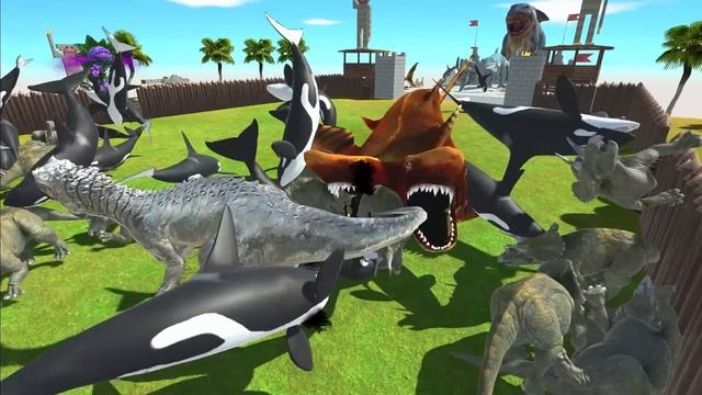 Dinosaurs revolt battle with Godzilla 2014 + Indominus Rex + Giganotosaurus VS Team Megalodon Rex смотреть онлайн