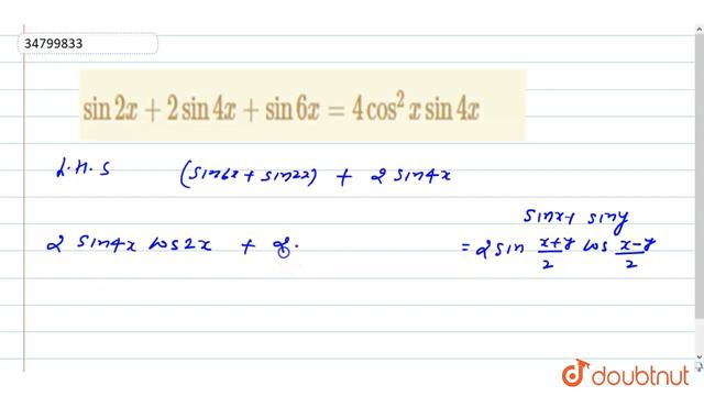 `sin2x+2sin4x+sin6x= 4cos^(2)xsin4x` смотреть онлайн