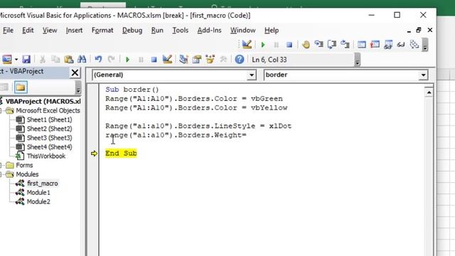 EXCEL VBA PROGRAMMING FOR BEGINNERS LESSON 8 - APPLYING BORDERS AND BACKGROUND COLOR USING VBA смотреть онлайн