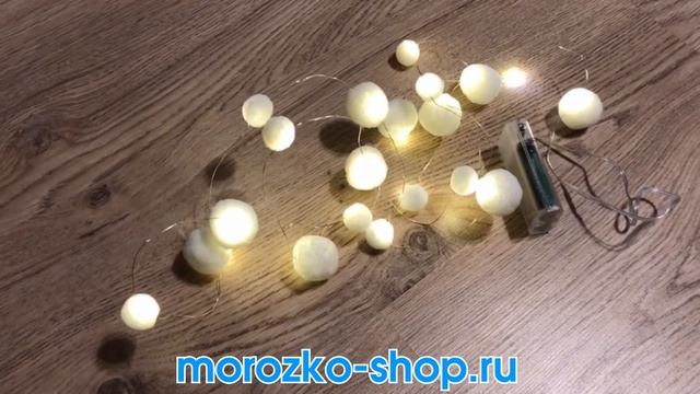 Электрогирлянда СНЕЖКИ-ПОМПОНЧИКИ, 20 тёплых белых микро LED-огней, 2+0.3 м, батарейки ax5305820 смотреть онлайн