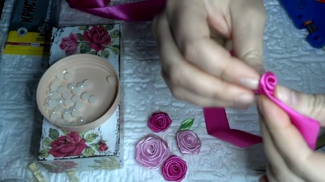Декупаж для начинающих шкатулка шебби шик украшенная розами из лент канзаши МК смотреть онлайн