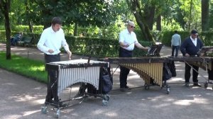 Россия/Петергоф/Трио на ксилофонах среди фонтанов/четыре четверти