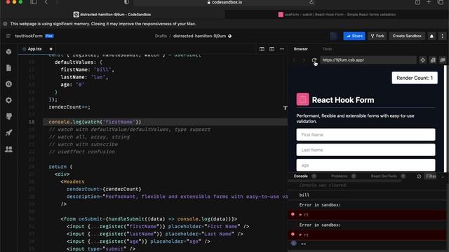 React Hook Form - useForm: watch смотреть онлайн