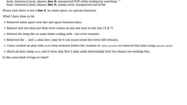 Ubuntu: unexpected EOF on the last and next to last line while creating alias смотреть онлайн