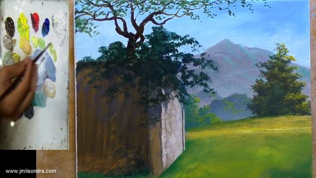 TUTORIAL: Acrylic Painting Landscape / Bougainvillea On The Wall / JMLisondra