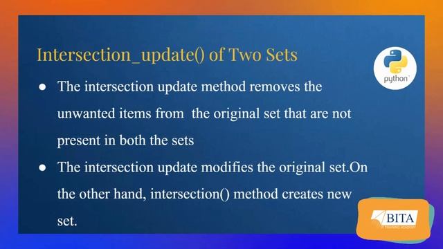 Set Operations in Python| Python Set Operations | Union | Intersection | Intersection_update | BITA смотреть онлайн