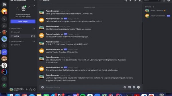 Discord Translator Bot using Yandex Translate API tool