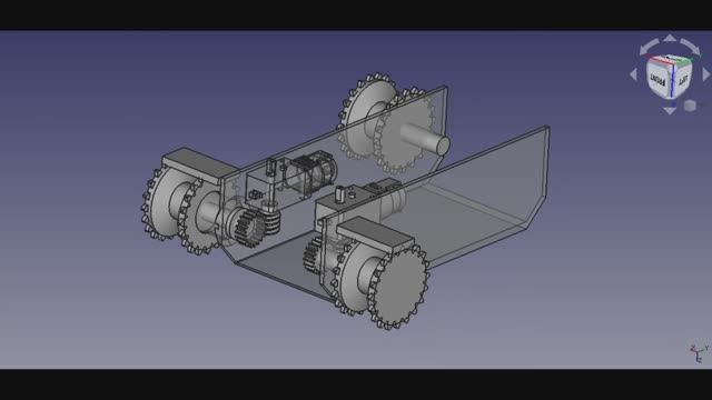 FreeCAD. Гусеничная тележка на 2х жёлтых моторах с червячной передачей. смотреть онлайн