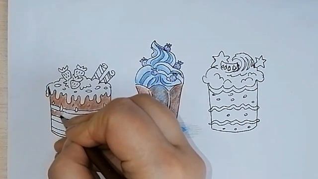 Как нарисовать десерт. Рисуем три кекса смотреть онлайн
