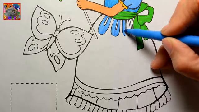 Girl with butterfly drawing. Coloring book for children. Раскраски для детей. Девочка и бабочка смотреть онлайн