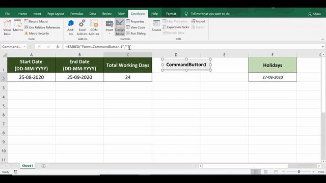 Excel VBA Networkdays Formula - Calculate Working Days Between Two Dates смотреть онлайн
