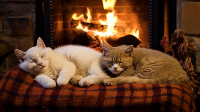 Stay Warm And Cozy with Purring Cats | Helps Sleep Instantly | Fireplace Burning смотреть онлайн
