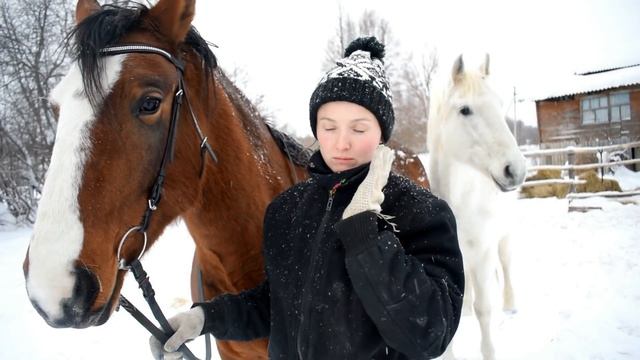Жизнь в деревне. Она ни кого не любит. Лошадь ложится по команде. Козы в сугробах смотреть онлайн