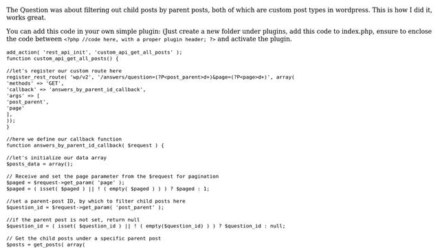 How do I filter Child Posts by Parent Post ID for Custom Post types in Wordpress REST API response? смотреть онлайн