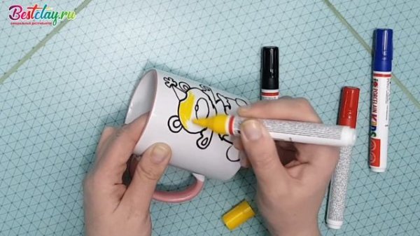 Роспись кружки маркерами по керамике Marabu Porcelain