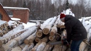 пилим дрова в промышленных объемах профессиональной электропилой ЭПЧ-3 с шиной Oregon 110 см