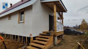Каркасный дом с просторной террасой 9х2,5 и отделкой ОСП