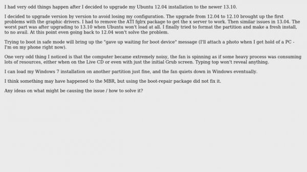 Problems booting Ubuntu, "gave up waiting for root device"