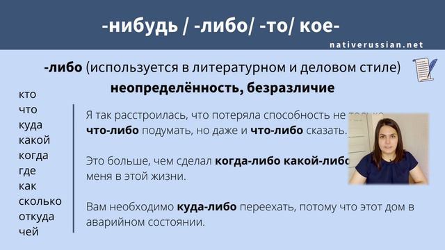 ЧАСТИЦЫ -то, -либо, -нибудь, кое- смотреть онлайн