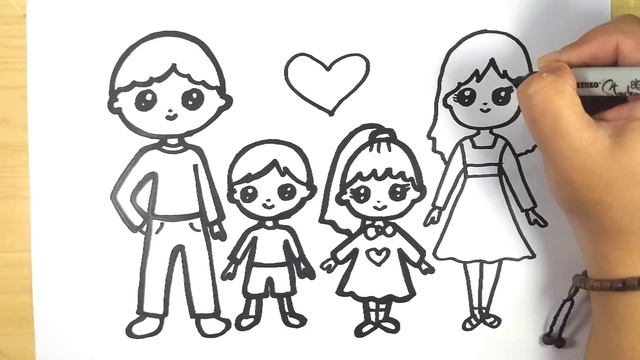 Happy Family Drawing, Coloringa And Painting For Kids _ Child Art
