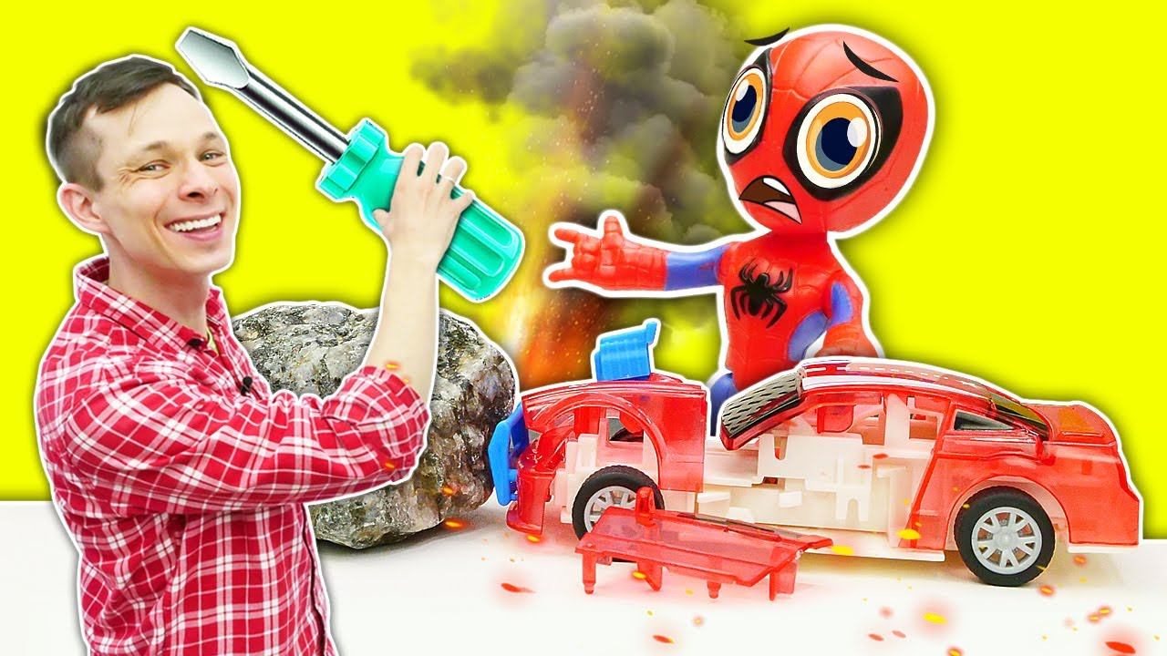 Человек Паук в Мастерской Фёдора - Тест Драйв для Тачки Суперегероя! - Игры машинки для мальчиков смотреть онлайн