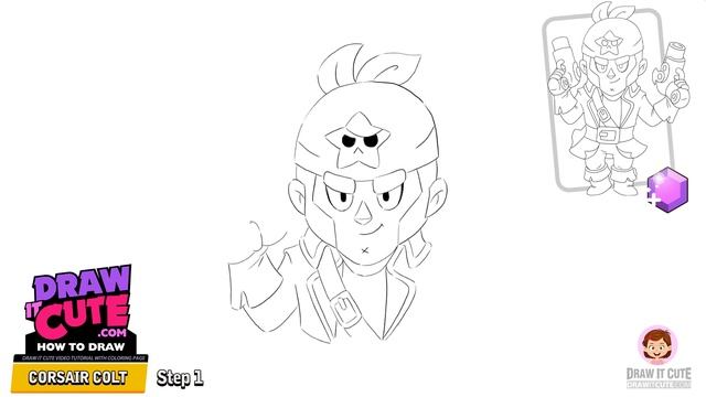 How to draw Corsair Colt | Brawl Stars super easy drawing tutorial with a coloring page. смотреть онлайн